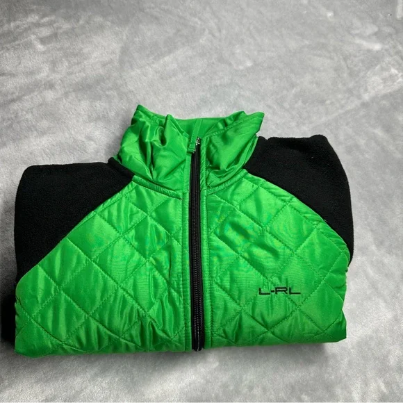 Lauren Ralph Lauren Active Quilted Fleece Zip-Up Jacket Small Green Black - Picture 15 of 15